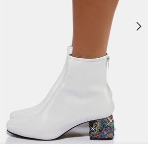 Betsy Johnson white Harper Bootie with rhinestone heel detail